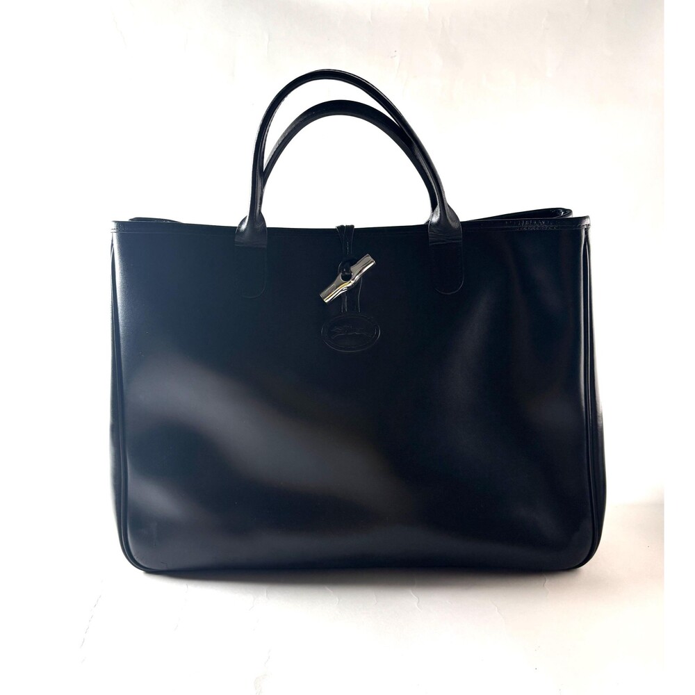 Vintage Longchamp Roseau Black Leather Tote | Made in France Large Work Bag